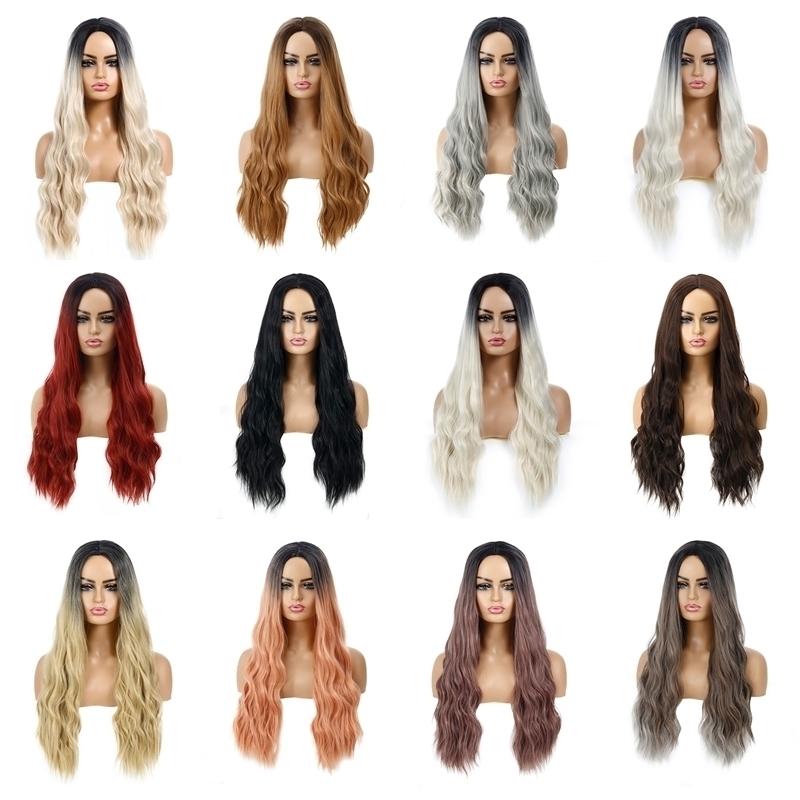 

selling wavy women's Hot wig Headcover gradient long curly hair 12 colors, Wig-345f()