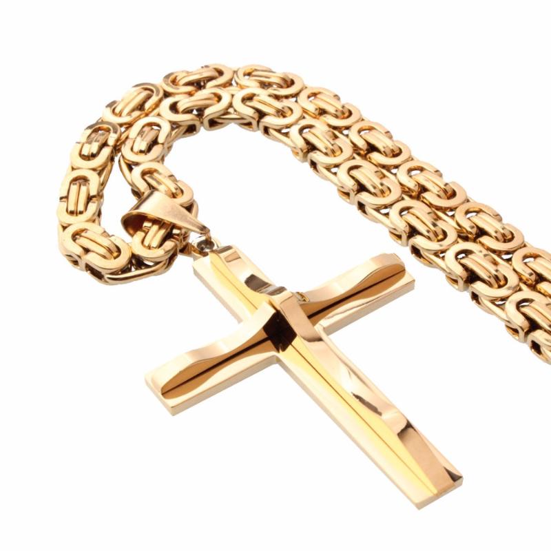 

Pendant Necklaces Cross Necklace For Men And Women 6mm Byzantine Chain Solid Stainless Steel Gold Color Silver Choker Link 18-30inch