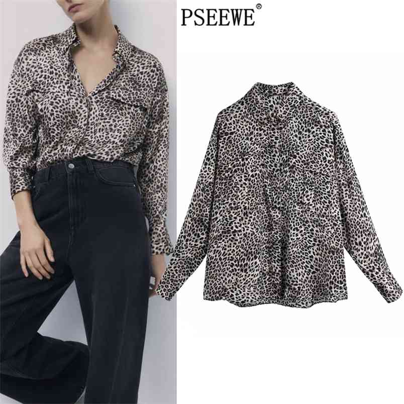 

Top Women Vintage Leopard Satin Blouse Woman Collared Button Up Long Sleeve Shirt Hidden Placket Fall Elegant 210519, Khaki