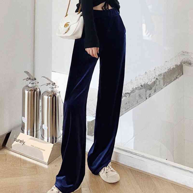 

Autumn Winter Wide Leg Pants for Women Soft Casual Solid Pleuche High Waist Long Loose Trousers Femme Plus Size 210603, Normal gray