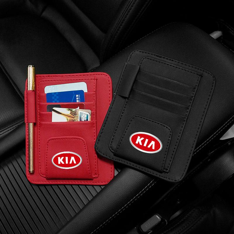 

Car Multifunction Sun Visor Storage For KIA Sorento Sportage K2 K5 K7 Ceed Glasses Card Ticket Clip Organizer Leather Bag