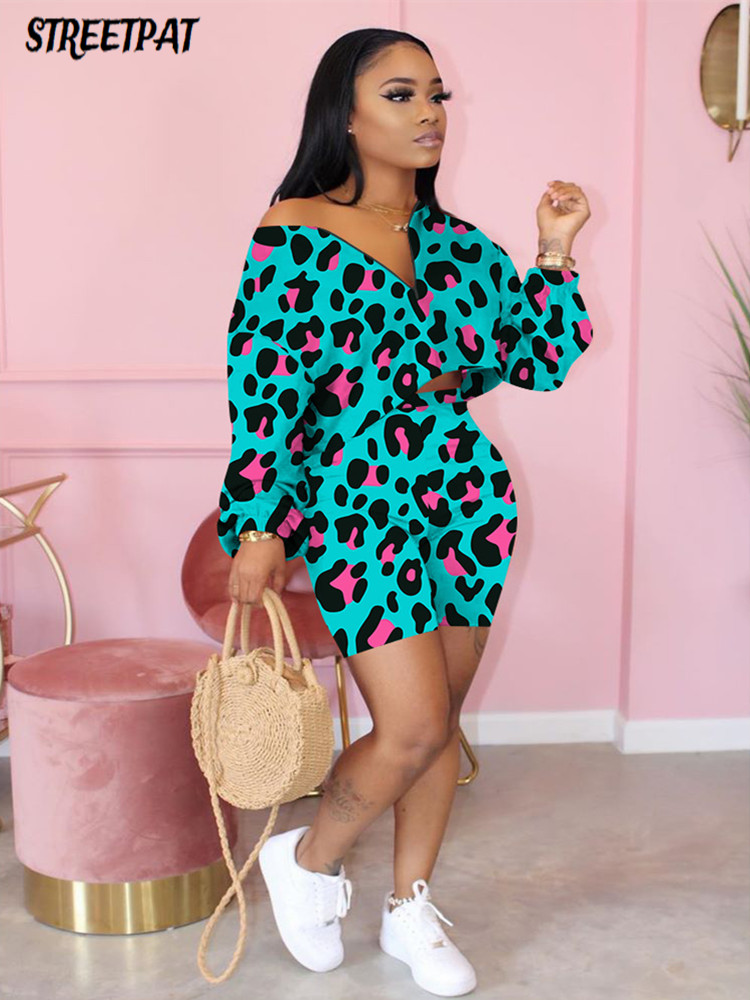 

Shorts Two Piece Set Women Tracksuit Long Sleeve SweatSuits Print Festival Sets Womens Outfits jogging Femme, Green