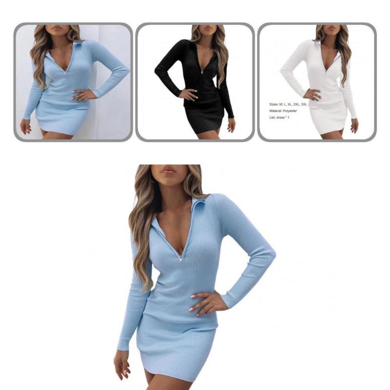 

Casual Dresses Stylish Women Dress All Match Above Knee Elastic Pullover Sweater, White