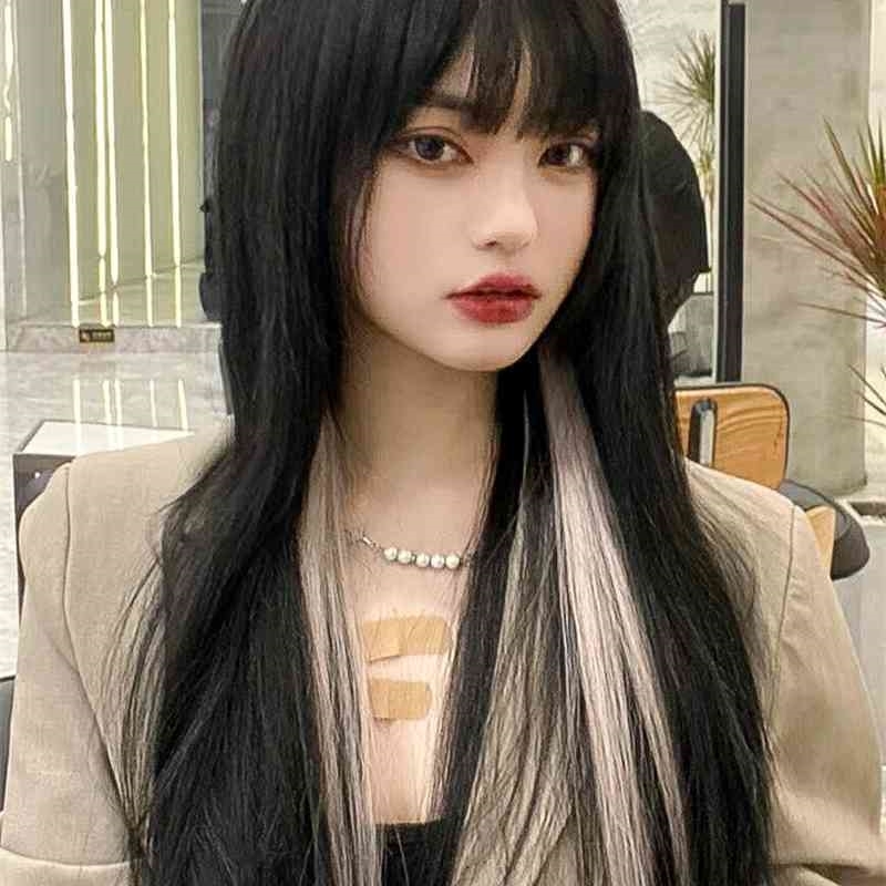 

wig long hair Color a of traceless natural invisible pick dye gradient women's short hanging ear dyed hairpiece, White