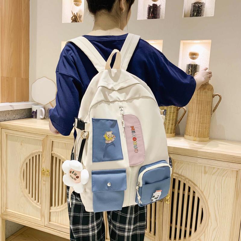 

Backpack Style Cute Women Panelled School Bag For Girls Harajuku Female Korean Student Backpacks Luxury Mochila Feminina 2021
