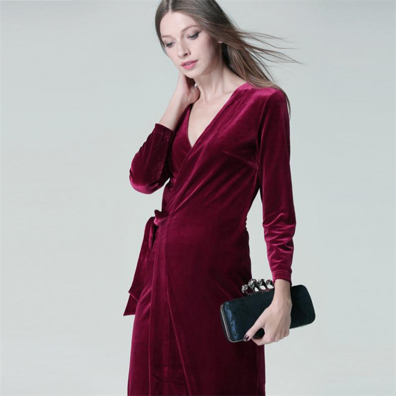 

Casual Dresses Autumn Vintage Velvet Midi Dress Women Full Sleeve Elegant Slim Party Vestidos Plus Size -7XL Wine Black Blue Green