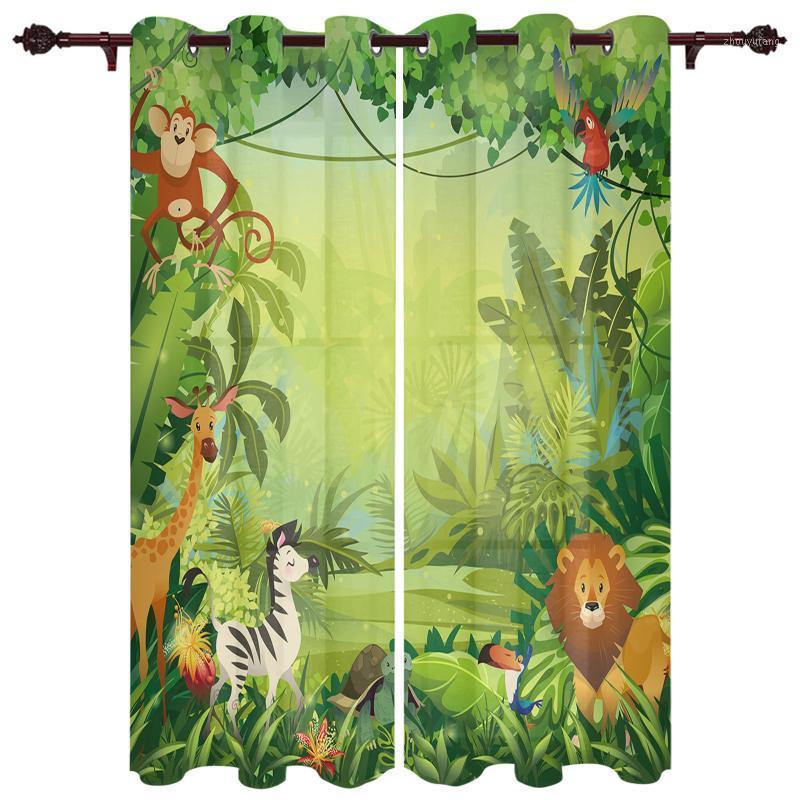 

Polyester Translucent Curtains Jungle Monkey Lion Cartoon Pattern Luxury For Living Room Kitchen Bedroom Windows Curtain & Drapes
