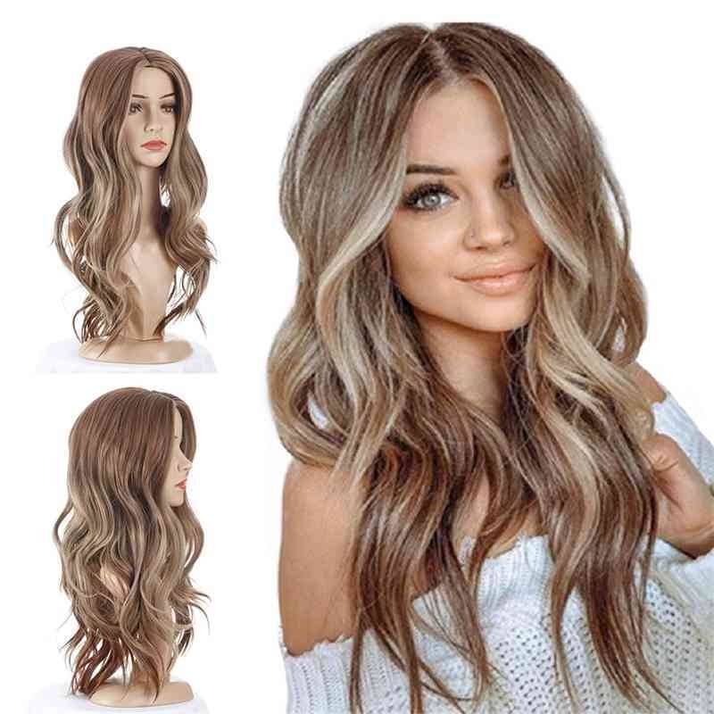 

color mixed 2021 women's long curly hair chemical fiber headgear