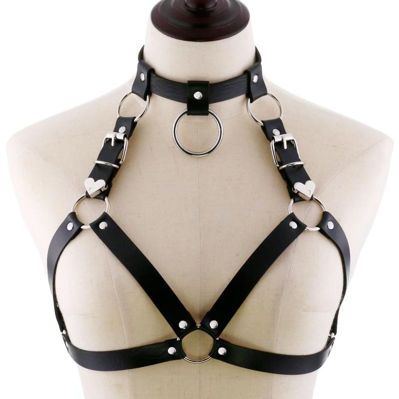 

Belts Fashion Punk Cupless Bra Top Leather Harness Belt Body Bondage Chest Straps Black Studded Rivet Cropped, Green