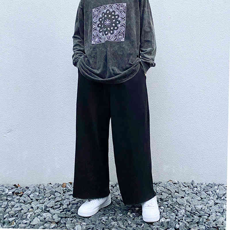 

Wide Leg Straight Casual Trousers Men and Women Elastic Wasit Oversize Baggy Terry Sweatpants High Street Loose Pants, Black
