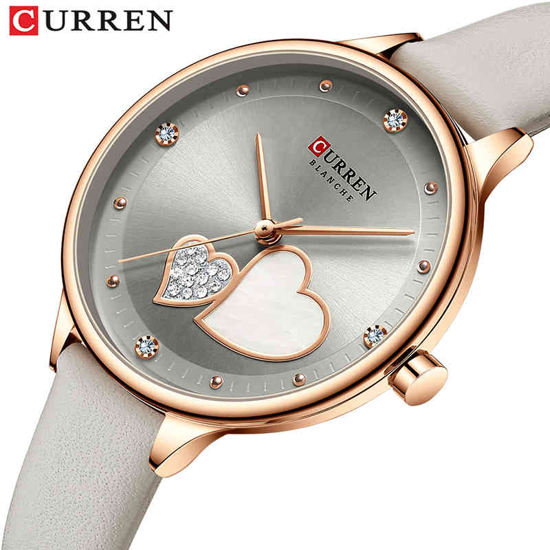 

CURREN Creative Women Watches Luxury Quartz Ladies Watches Relogio Feminino Leather Strap Wristwatches Reloj Mujer 210517, Blue white