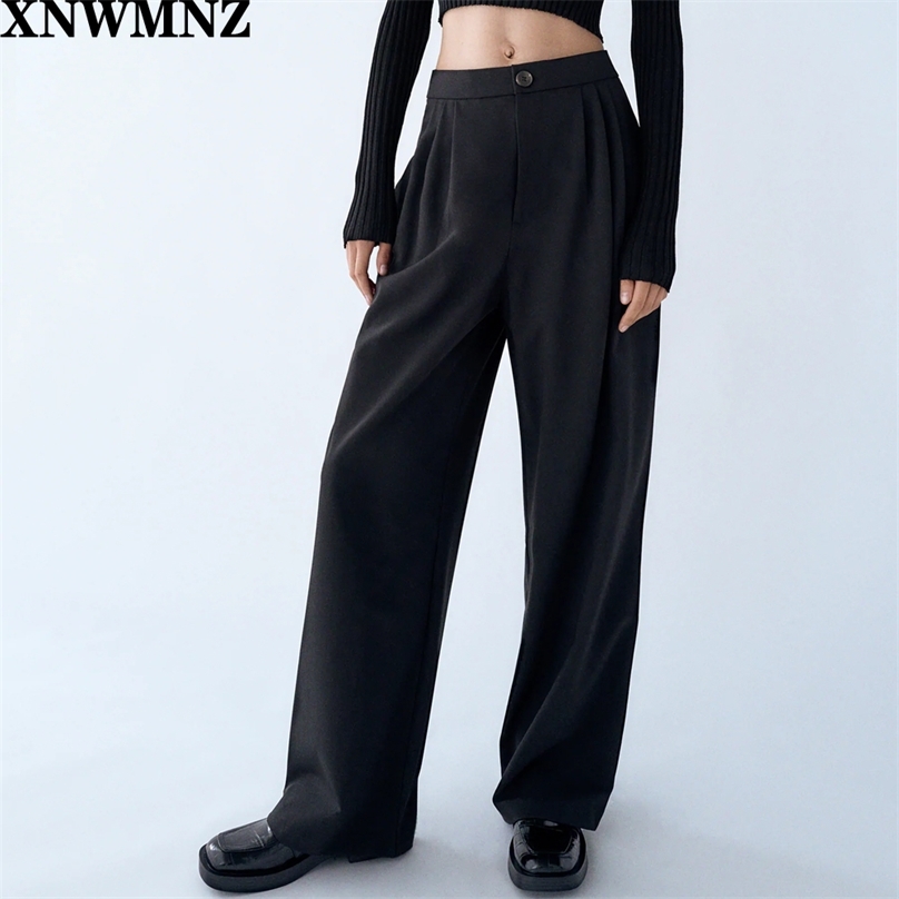 

pleated wide-leg trousers trf High-waist Front pockets false welt back Zip fly and button fastening 210520, Black
