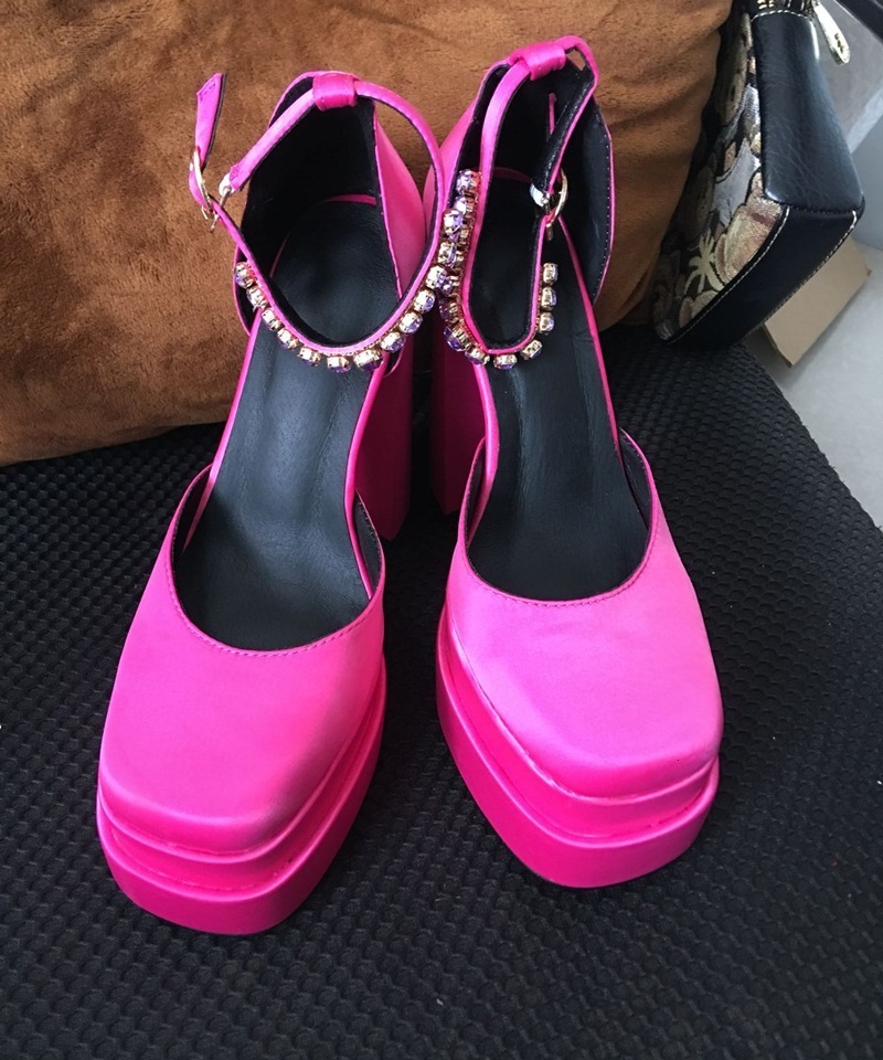 

dress shoes women pumps spring autumn thick high heels platform black red party wedding retro mary janes 34-43 8tv2