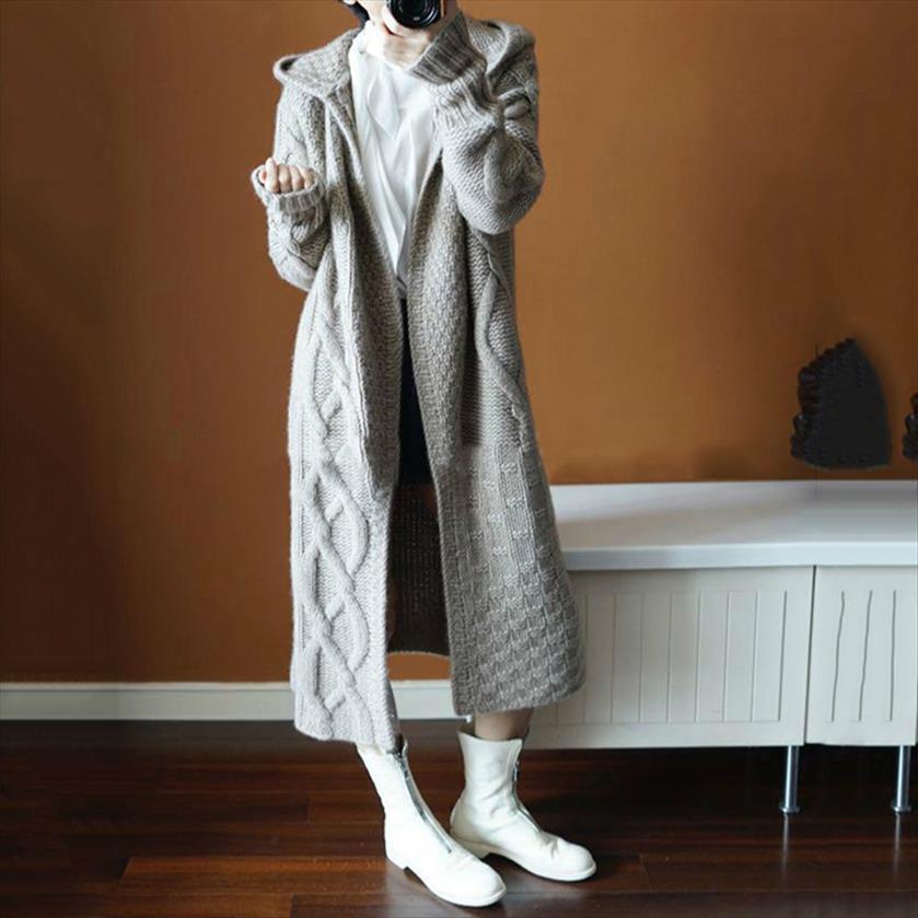 

long cardigans autumn winter women sweaters knitted coat korean chic thicken overcoat female, White;black