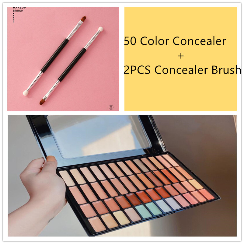 

50 Color Cream Concealer Palette Professional Contour Makeup Cosmetic Palette Salon and Daily Use Contouring Foundation Kit with Two Headed Concealer Brush, Mixed color