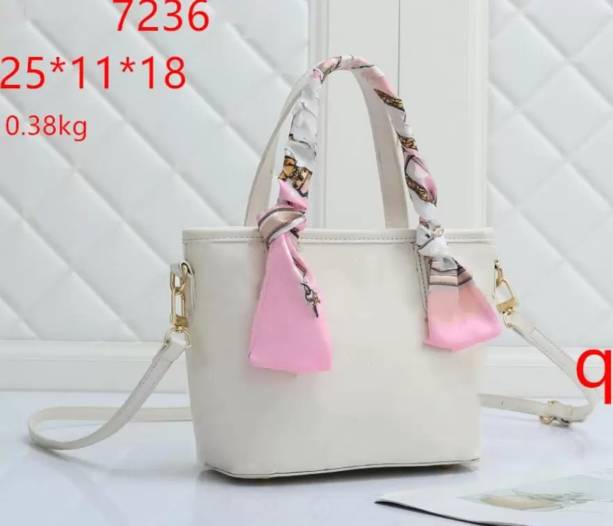 

Tote Bag Large Capacity Package Shopping Bags Women Handbag pu Leather Fashion Letter Removable Crossbody Strap Handbags High Quality with silk scarf # 25*11*18cm, Brown