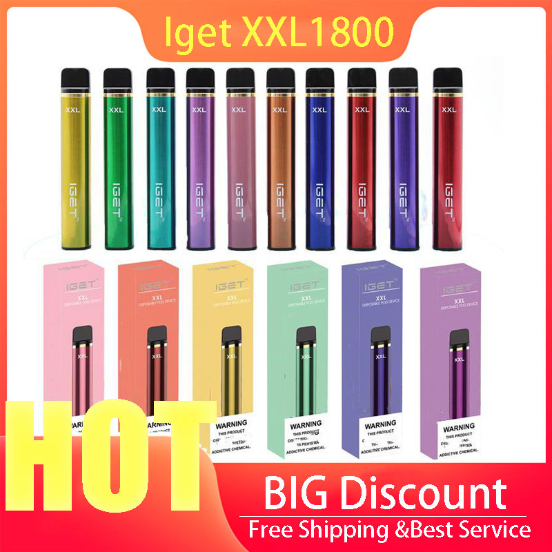 

Iget XXL 1800 puffs Electronic Cigarettes Disposable Vape pens Pods Device VS Puff 100% original Authentic Iget Shion Plus Max