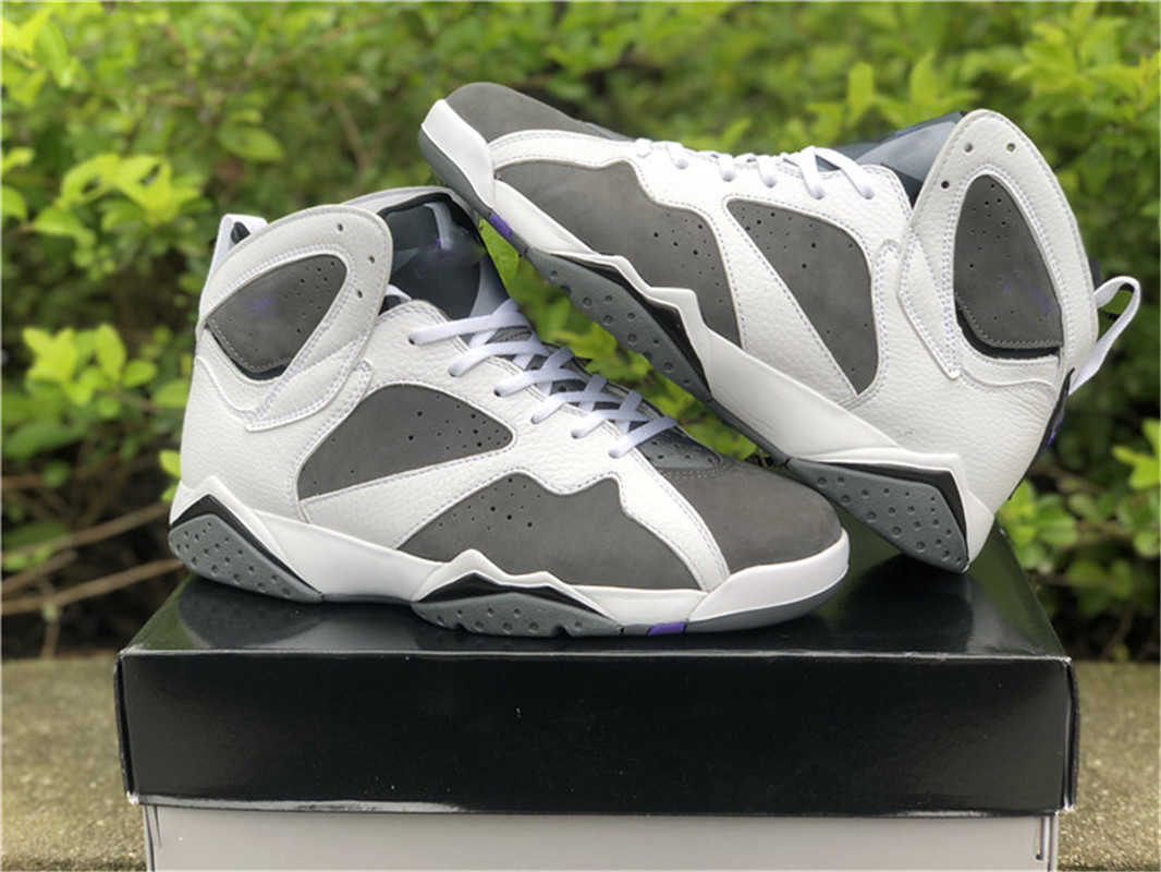 

2021 Authentic 7 Flint 7s Men Athletic Shoes CU9307-100 White Grey Black Varsity Purple Suede Sports Sneakers Mens Sport Trainers With Box