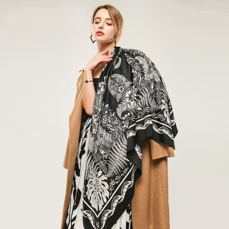 

Scarves Vine Flower Print Foulard For Women Silk Square Scarf Summer Elegant Stole Bronzing Handicraft [3632]