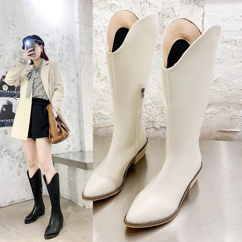 

Boots QGK High-heeled Autumn And Winter Platform Women's Shoes Thin Section Plush Fashion Cool Knight, Beige