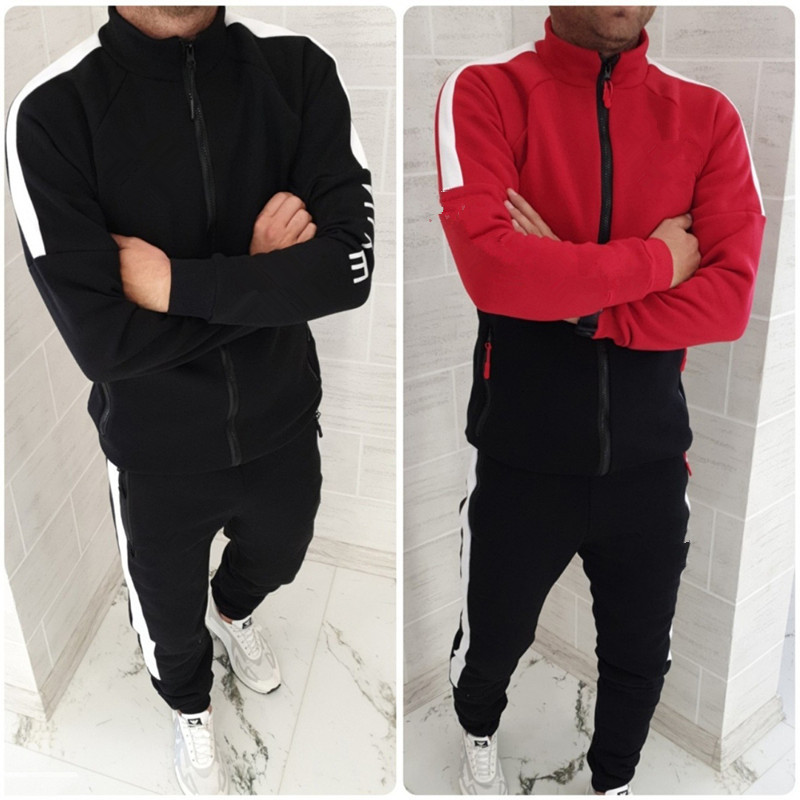 

Men' Tracksuits Hot sale-Autumn and winter leisure autumn sports men' fashion stand collar Jogging for fitness Large size H6UQ, Black