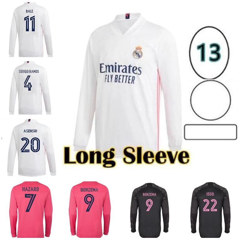 

20 21 HAZARD ASENSIO MODRIC Real Madrid Long Sleeves Mens Soccer Jerseys SERGIO RAMOS BENZEMA ISCO KROOS MARIANO Home Away 3rd Football Shirt, Brown