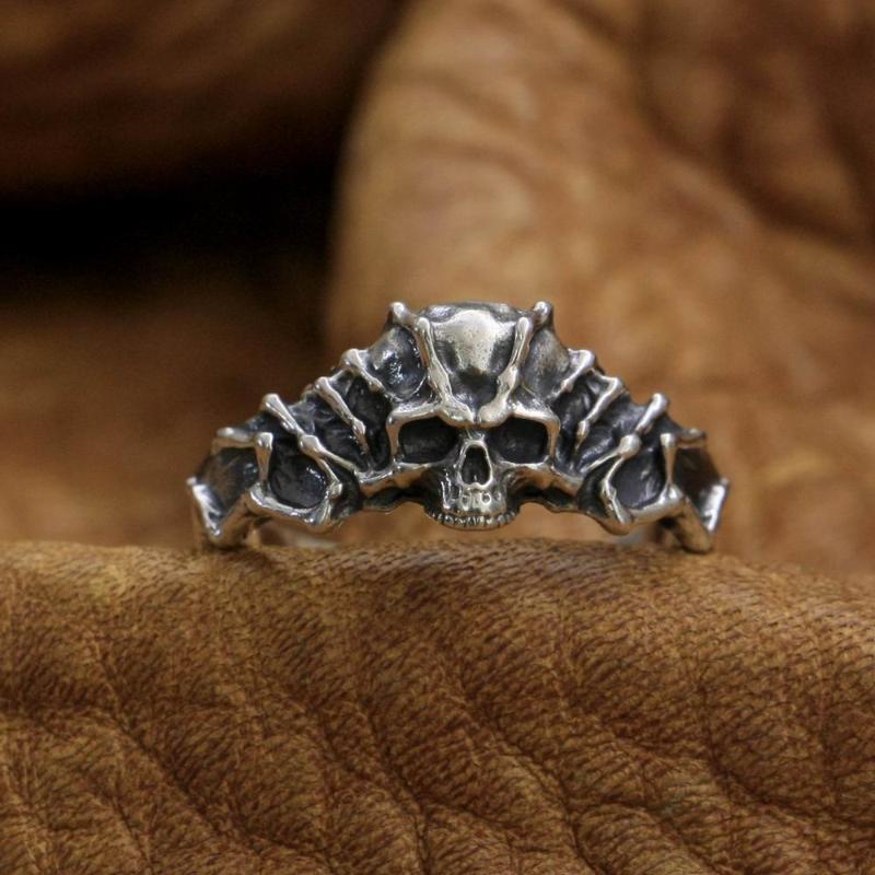 

Sterling Silver Skull Ring Width 10mm Fashion TA256 US Size 7~15 Cluster Rings