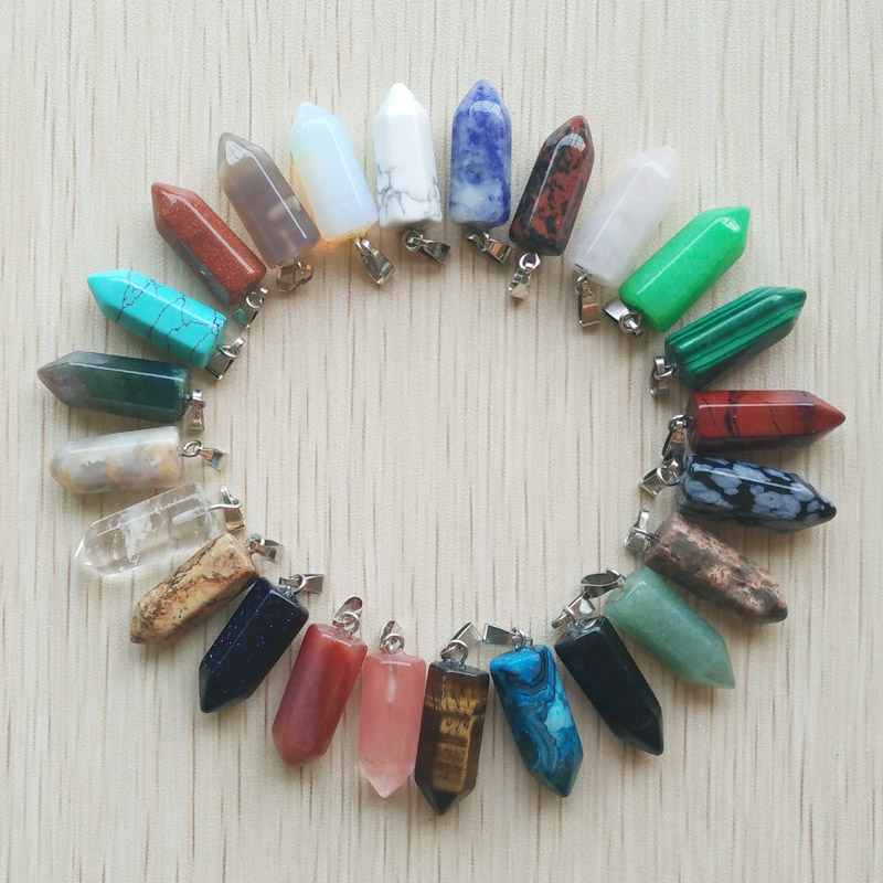

assorted natural stone Short pillar charms chakra Hexagonal Prism healing Reiki Point pendants for Necklace jewelry making