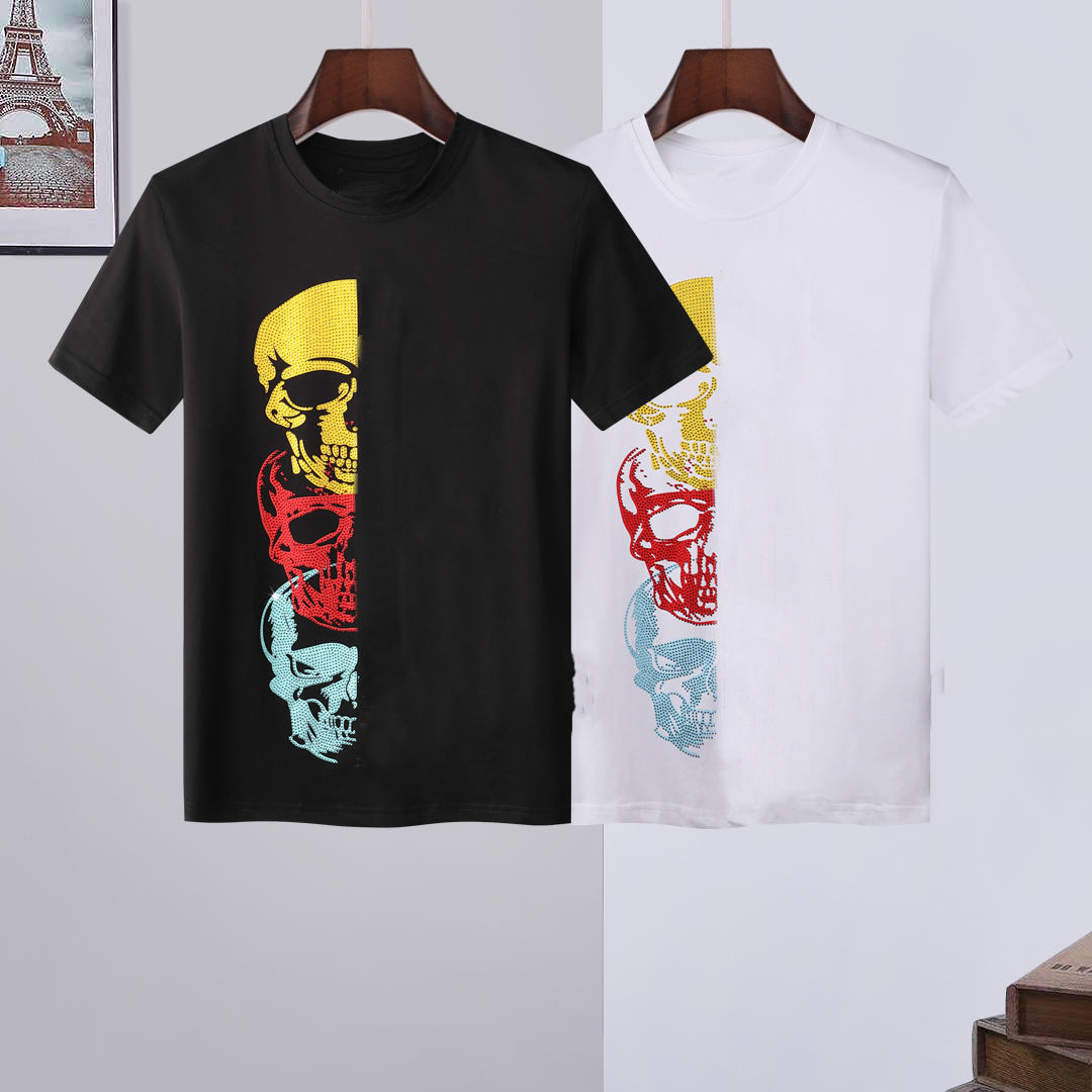 

2021 High quality Men T Shirt cotton O-neck short sleeve diamond Skulls tshirts casual style for sport T-shirts M-3XL, White;black