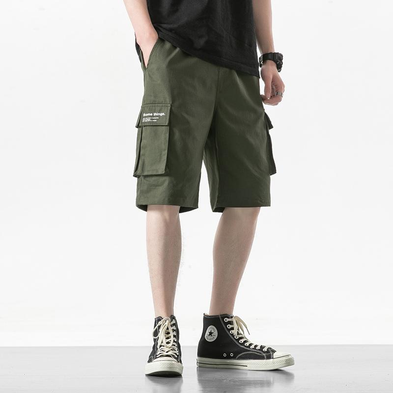 

ZhuZunZhe 2021 Summer Large Size Cotton Washed Overalls Five-Point Shorts Beach Pants Solid Color Straight Low Waist Men's, Black