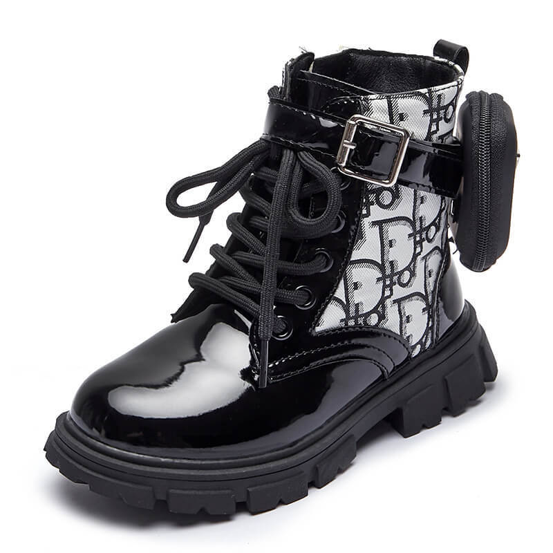 

Girls Martin Boots 2021 Winter New British Style Princess Short School Bag Children's Hot Warm Shoes Waterproof 94, Black