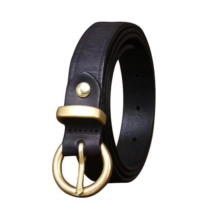 

(Belts 2.4cm Wide Leather for Women Brass Buckle Korean Style Trendy Versatile Personality Retro Pure Cowhide Jeans Belt No. 2, Black