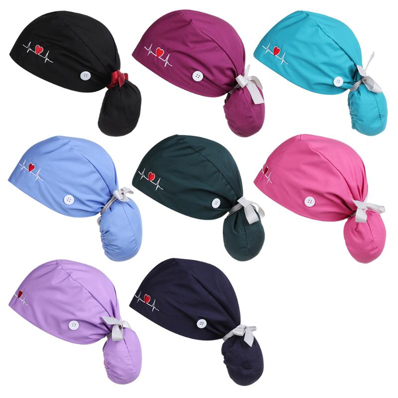 

Beanies Fashion Women & Men Working Cap With Button Adjustable Long Hair Ponytail Holder Tie Back Hats Cotton  Ribbon
