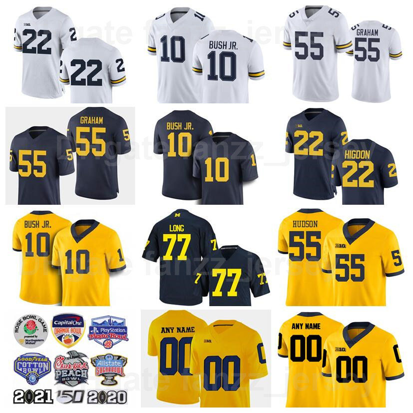 

NCAA College 10 Devin Bush JR Jersey Michigan Wolverines Football 1 Anthony Carter 76 Steve Hutchinson 22 Ty Law 77 Jake Long Brandon Graham Karan Higdon University, Navy blue