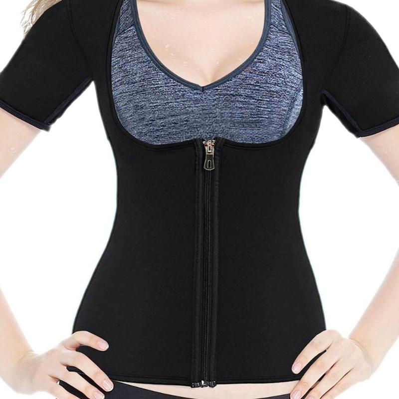

Women's Shapers Neoprene Sauna Sweat Shirt Waist Trainer Vest With Zipper Suitable For Weight Loss Gym Exercise Body Shaper Top, Black