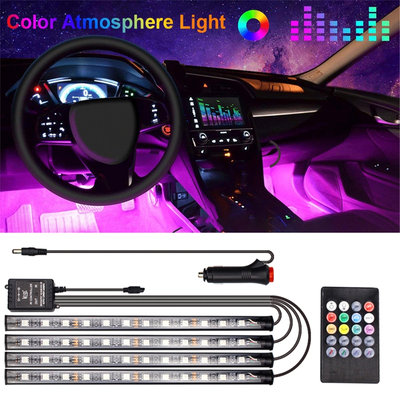 

48 LED Car Foot Light Ambient Lamp With USB Wireless Remote Music Control Multiple Modes Automotive Interior Decorative Lights