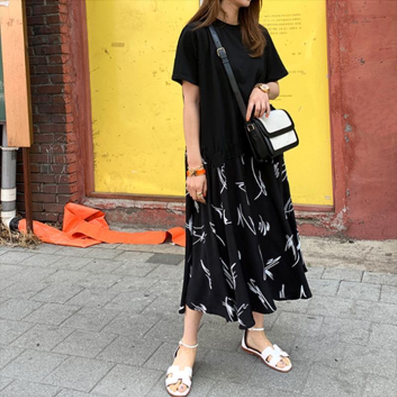 

plus size xl 5xl women tank vestidos summer casual patchwork dress print beach style ladies fake two piece robe, White