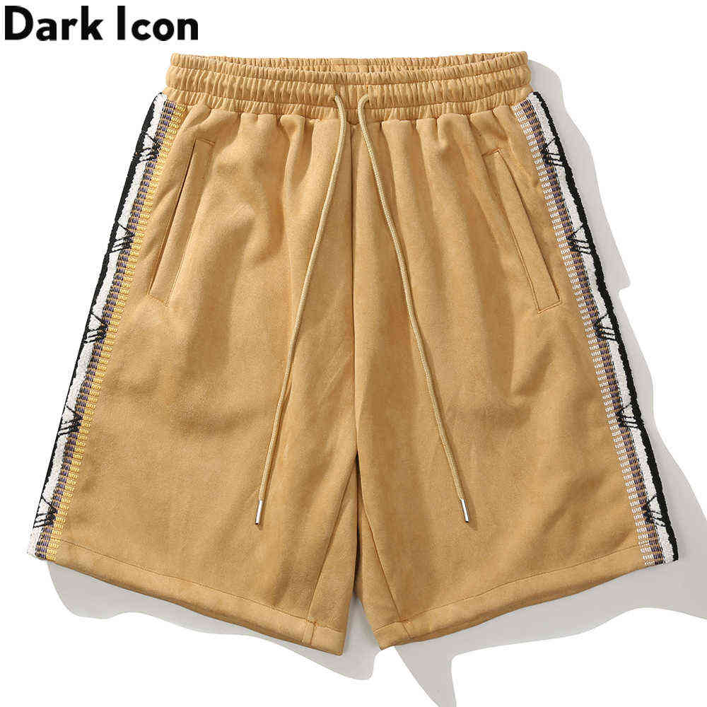 

Side Stripe Terry Cotton Men's Shorts Elastic Waist Casual Shorts for Man Blue Khaki Black 210603