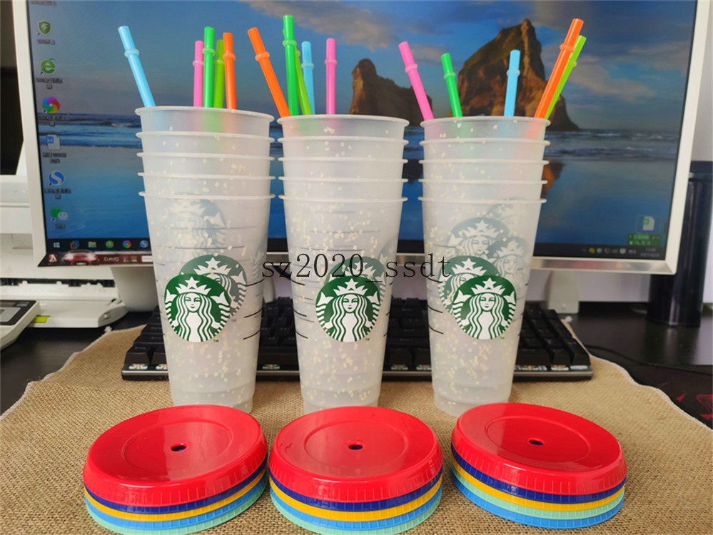 

24oz Tumblers Plastic Drinking Juice Cup With Lip And Straw Magic Coffee Mug Costom Starbucks plastic Transparent cup Free
