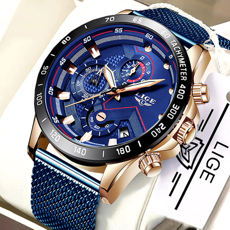 

Fashion Mens Watches Top Brand Luxury WristWatch Quartz Clock Blue Watch Men Waterproof Sport Chronograph Relogio Masculino, All blue