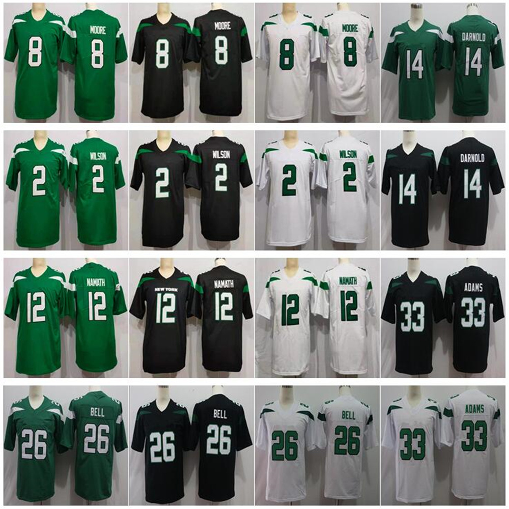 

2022 Custom Stitched New York Men Football 14 Sam Darnold 26 Le'Veon Bell 33 Jamal Adams 57 Mosley 12 Joe Namath Limited Jet jerseys