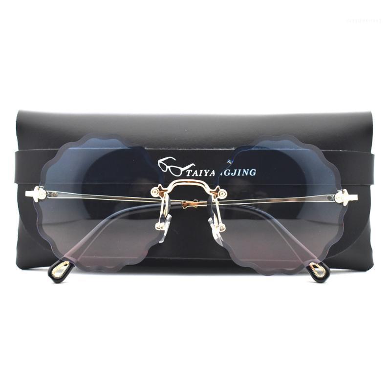 

Sunglasses 2021 Luxury Round Women Brand Designer Rimless Sun Glasses For Female Tint Fashion Rosie Eyewear With Case