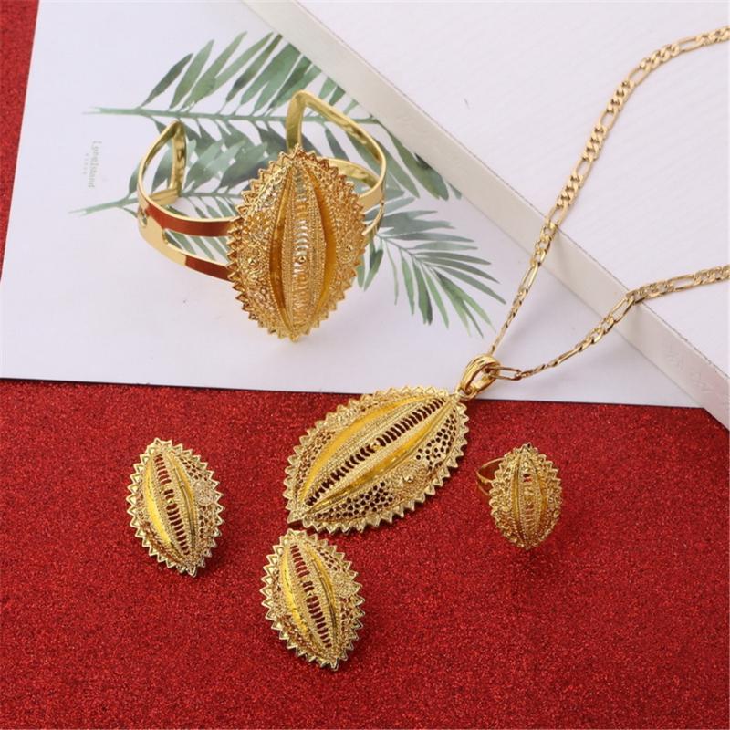 

Earrings & Necklace Ethiopian Jewelry Sets Gold Color Eritrean Engagement Bride Wedding Habesha Luxury Africa Sudan, As pic