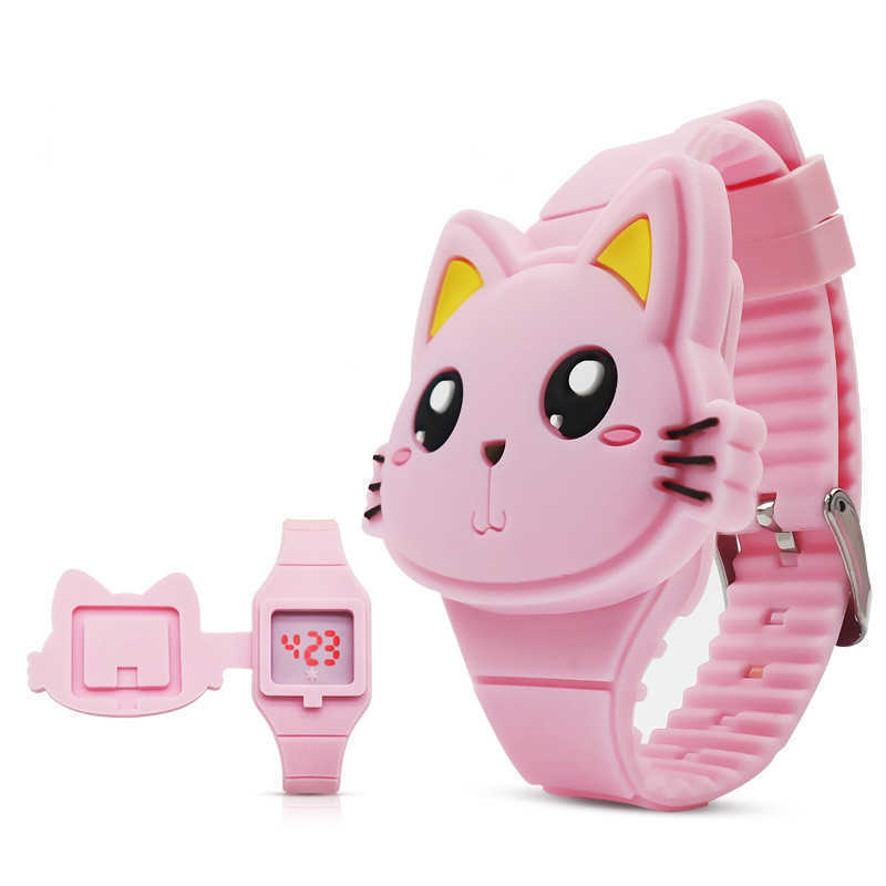 

Kids Watches Children Cute Rabbit Cat Cartoon LED Electronic Watch Boys and Girls Silicone Toy Wrist Watches Gifts, Slivery;brown
