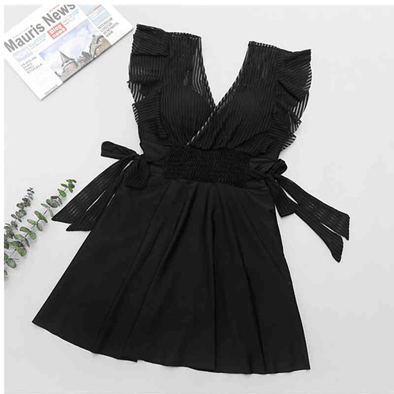 swimwear female sexy bathing suit One Piece Swimsuit Swimwear Women High Neck Bandage Cross Back Monokini Black Swimming-image-677519753