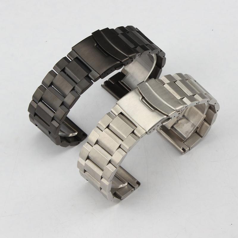 

Watch Bands Common Used Stainless Steel Watchband Black/Silver Solid Band With Folding Clasp Safety 18mm 20mm 22mm 24mm For Men