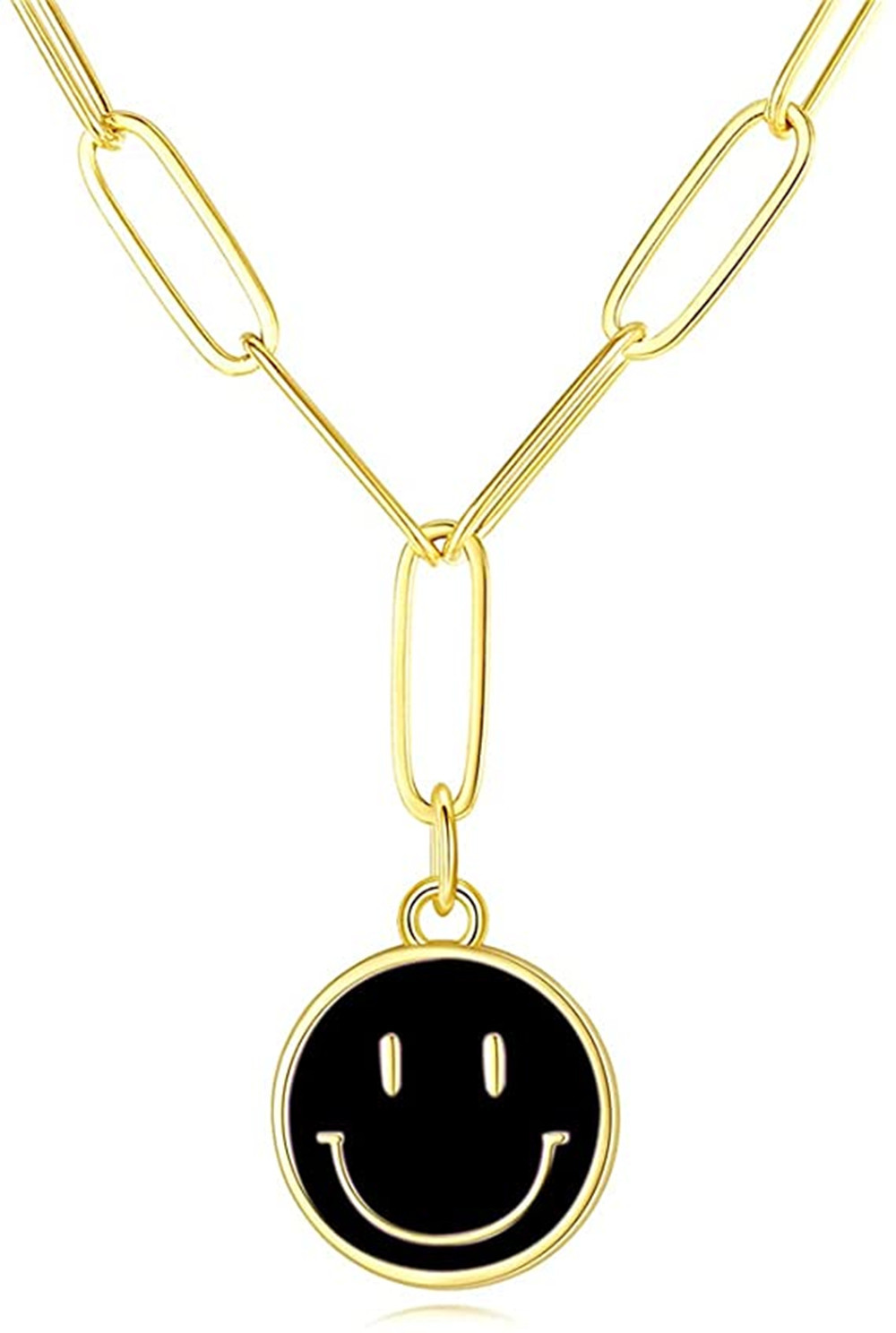 

Smiley Face Necklaces Gold Paperclip Chain Simple Round Smile Necklace Preppy Jewelry for Women