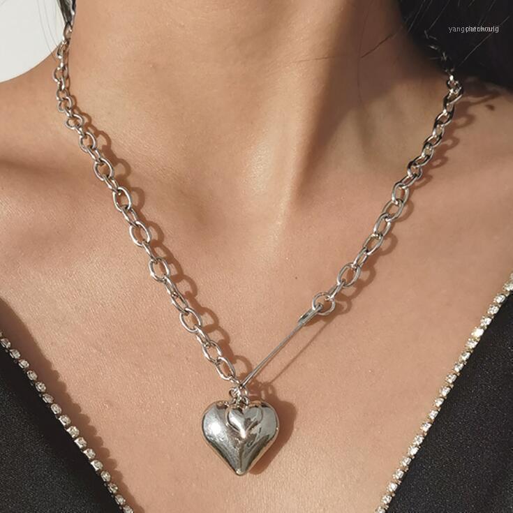 

Creative Pin Asymmetry Heart Metal Pendant Simple Trendy Long Chain Necklaces For Women Girls Party Jewelry Gifts 1