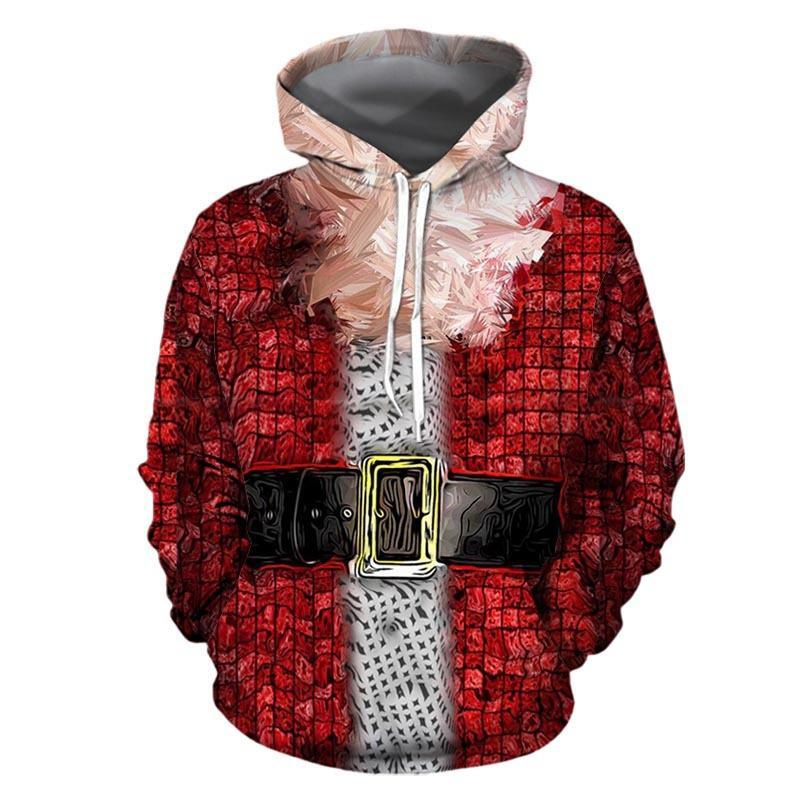 

Christmas belt pattern men s 3D printing hoodie visual impact party top punk gothic round neck high quality sweater hoodie, Black