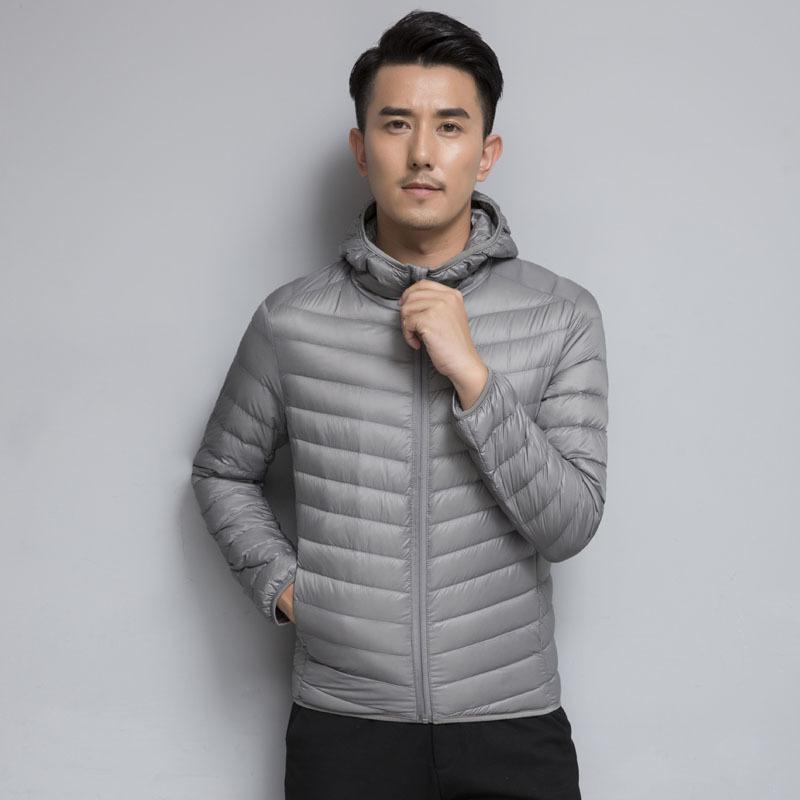 

Outdoor Jackets&Hoodies Men's Thin Light Down Jackets Autumn Winter Mens Stand Collar&hooded White Duck Hiking Coat Solid Color Warm Coats, Blue;black